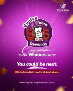 Wema Bank’s Season 5 “5 for 5 Rewards” Campaign Pays ₦17.96 Million to 273 Customers in First Month