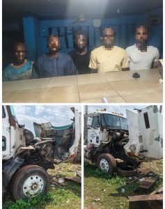 Ogun Police Arrest Five, Bust Suspected Trailer Theft Syndicate, Recover Stolen Vehicle Parts